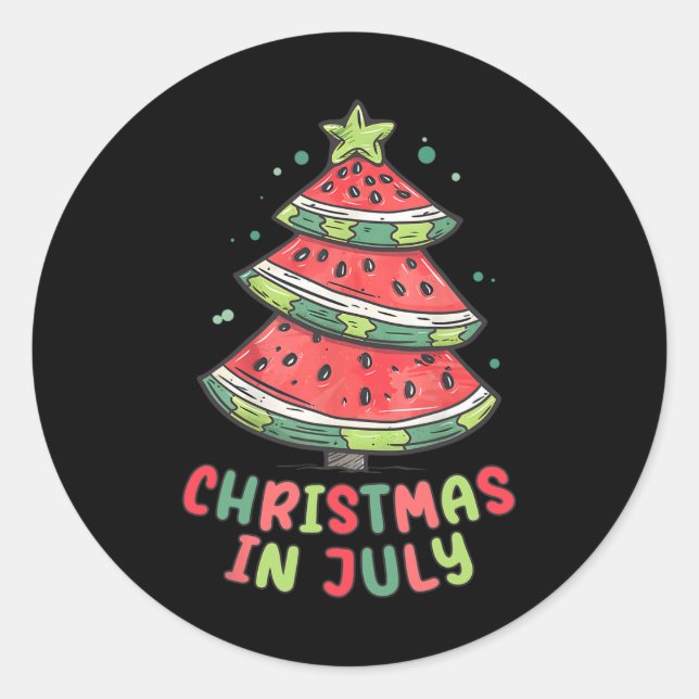 Christmas In July Watermelon Xmas Tree Summer Men  Classic Round Sticker (Front)