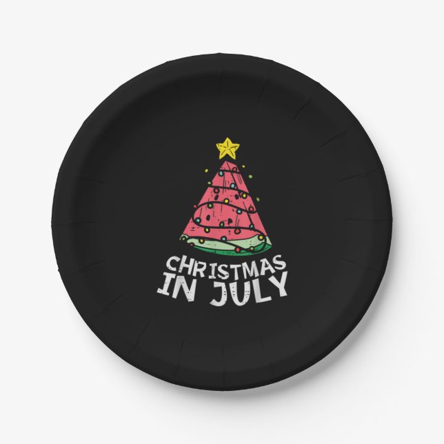 Christmas In July Watermelon Xmas Tree Summer Men  Paper Plates (Front)