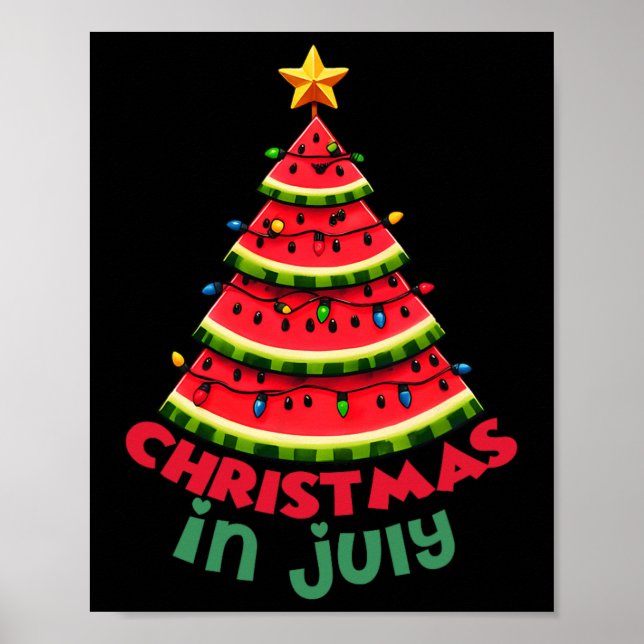 Christmas In July Watermelon Xmas Tree Summer Men  Poster (Front)