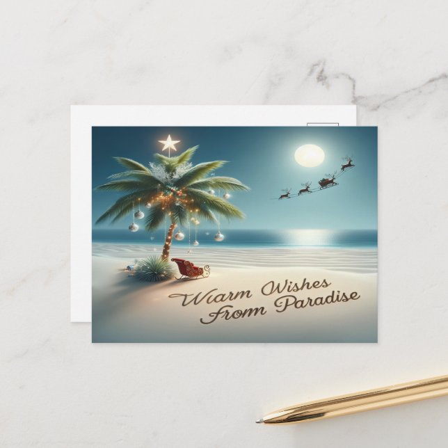 Christmas in July Wishes Holiday Postcard (Front/Back In Situ)