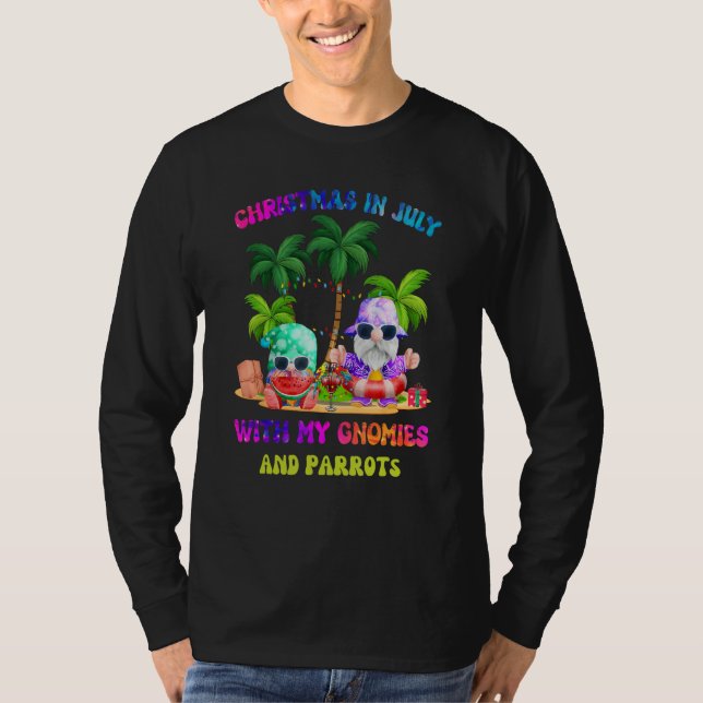 Christmas in July With My Gnomies and Parrot T-Shirt (Front)