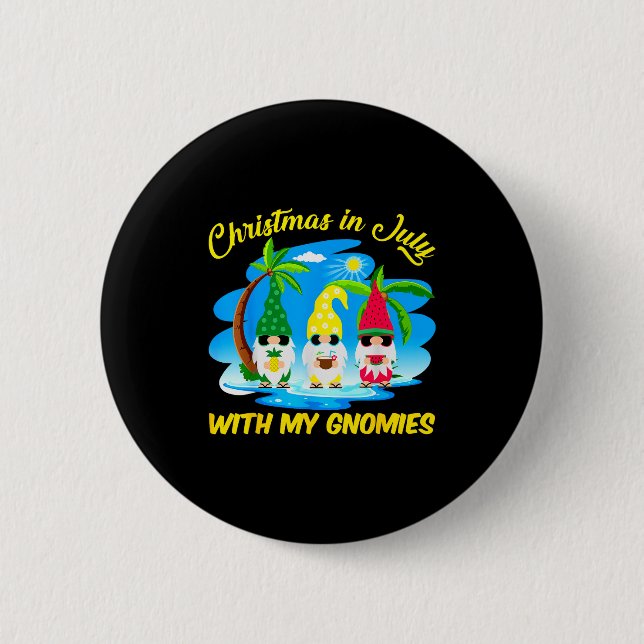 Christmas In July With My Gnomies Beach Summer Chr Button (Front)