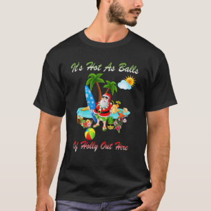 Christmas In July With Pink Flamingo In Santa Hat T-Shirt