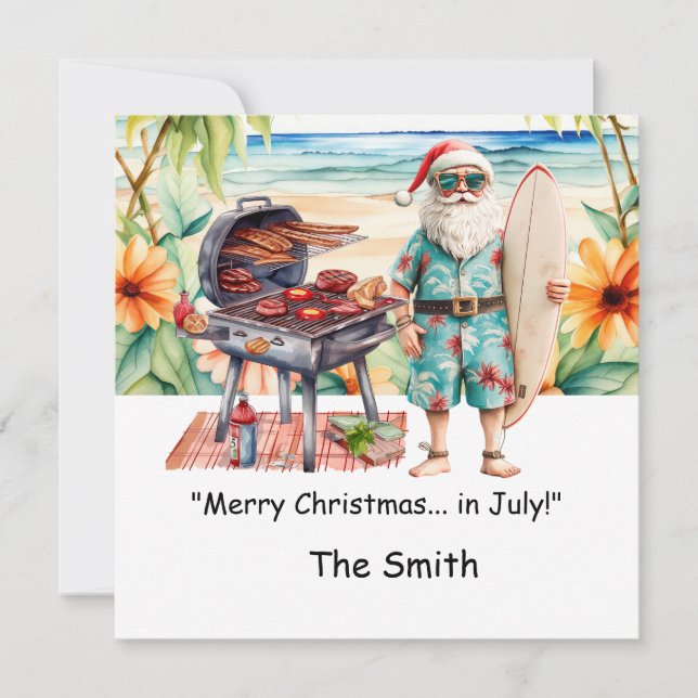 Christmas in July with Santa at Beach Holiday Card (Front)