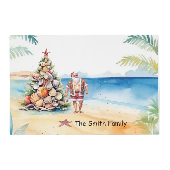 Christmas in July with SANTA CLAUS  at beach Placemat (Front)