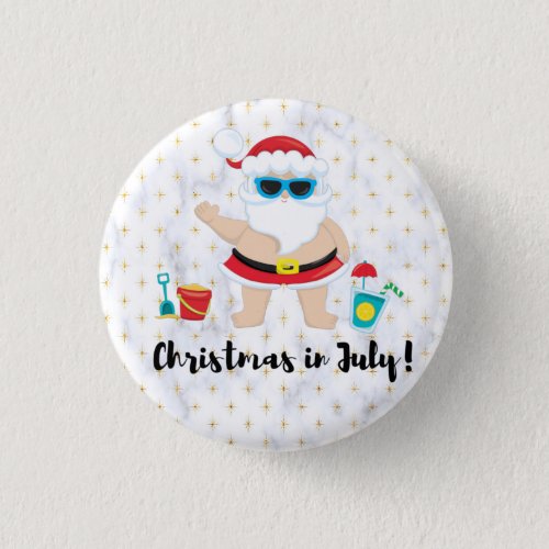 Christmas in July with Santa Claus at the Beach Button