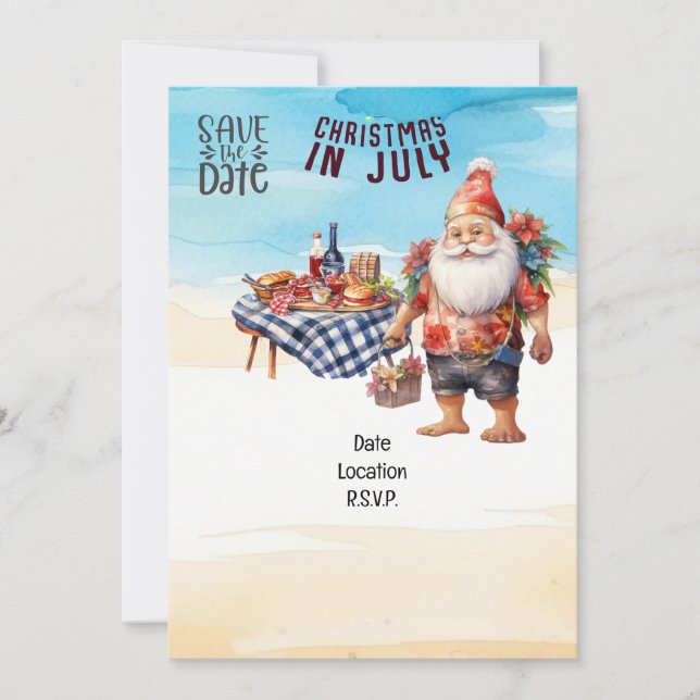 Christmas in July with SANTA CLAUS Beachy Invitation (Front)