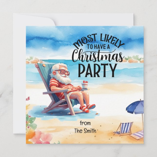 Christmas in July with SANTA CLAUS on the beach  Holiday Card (Front)