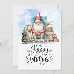 Christmas in July with SANTA CLAUS on the beach Holiday Card