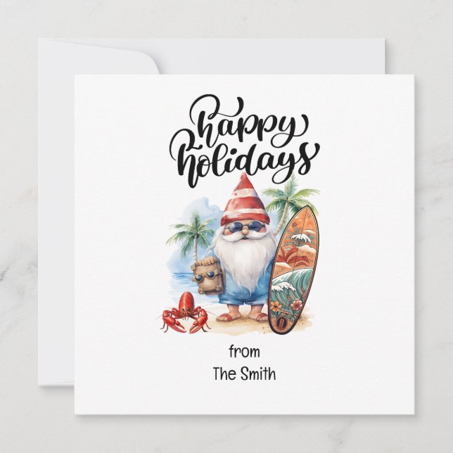 Christmas in July with SANTA CLAUS on the beach  Holiday Card (Front)