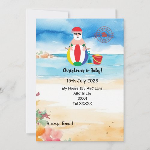 Christmas in July with SANTA CLAUS on the beach  Invitation