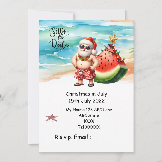 Christmas in July with SANTA CLAUS Save the date Invitation (Front)