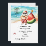 Christmas in July with SANTA CLAUS Save the date Invitation<br><div class="desc">Christmas in July with SANTA CLAUS Save the date Invitation card Christmas in July or Christmas in Summer or Christmas in Winter is a second Christmas celebration held around the summer season, mainly during July. That's why there's 'Christmas in July', which is also known as Yulefest or Yuletide in Australia....</div>