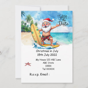 Christmas in July with SANTA CLAUS Save the date Invitation