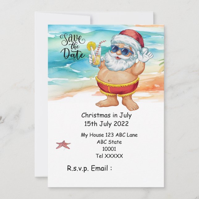 Christmas in July with SANTA CLAUS Save the date Invitation (Front)