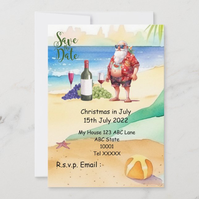Christmas in July with SANTA CLAUS Save the date  Invitation (Front)