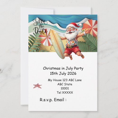 Christmas in July with SANTA CLAUS Save the date Invitation