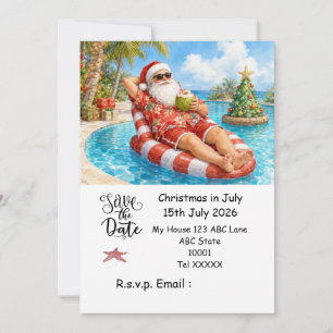 Christmas in July with SANTA CLAUS Save the date Invitation