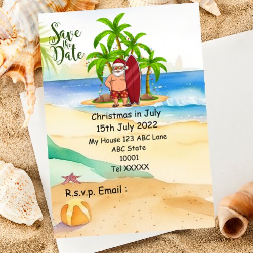 Christmas in July with SANTA CLAUS Save the date  Invitation