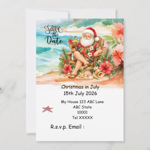 Christmas in July with SANTA CLAUS Save the date Invitation