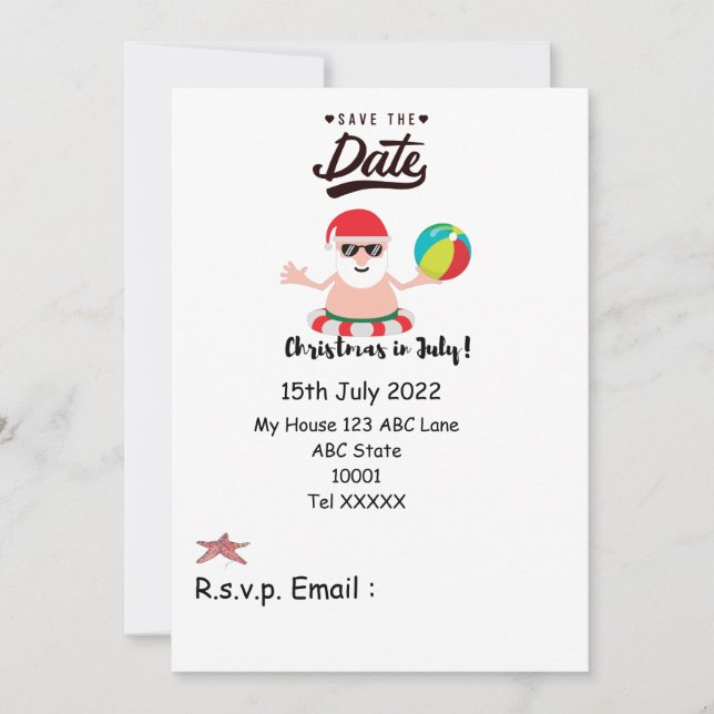 Christmas in July with SANTA CLAUS Save the date   Invitation (Front)