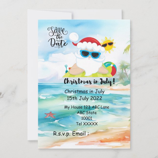 Christmas in July with SANTA CLAUS Save the date  Invitation (Front)