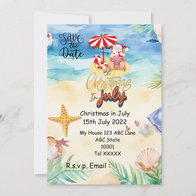 Christmas in July with SANTA CLAUS Save the date  Invitation (Front)