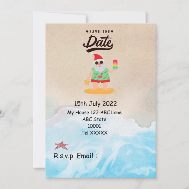 Christmas in July with SANTA CLAUS Save the date   Invitation (Front)