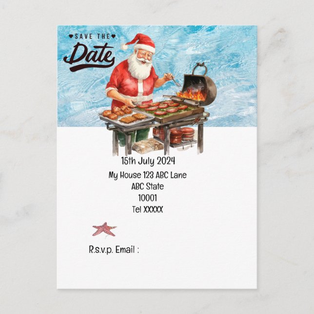 Christmas in July with SANTA CLAUS Save the date   Postcard (Front)