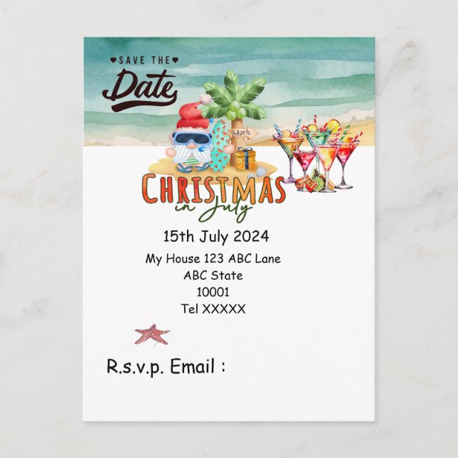 Christmas in July with SANTA CLAUS Save the date   Postcard (Front)