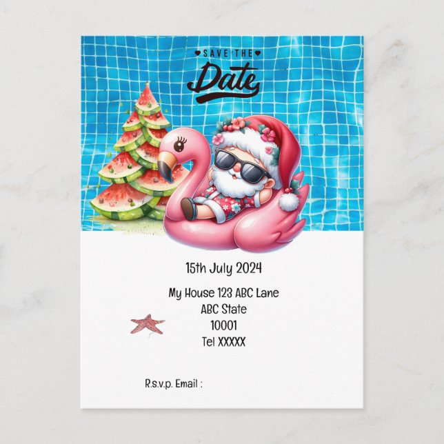 Christmas in July with SANTA CLAUS Save the date   Postcard (Front)