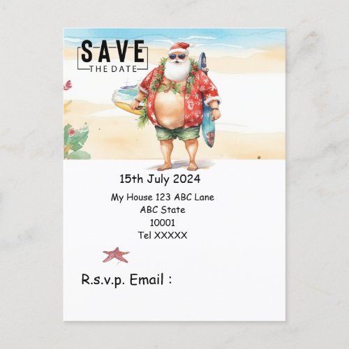 Christmas in July with SANTA CLAUS Save the date   Postcard