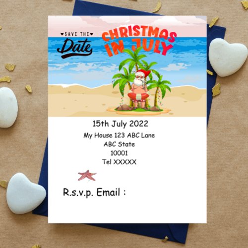 Christmas in July with SANTA CLAUS Save the date   Postcard