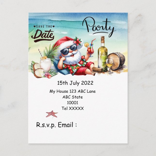 Christmas in July with SANTA CLAUS Save the date   Postcard (Front)
