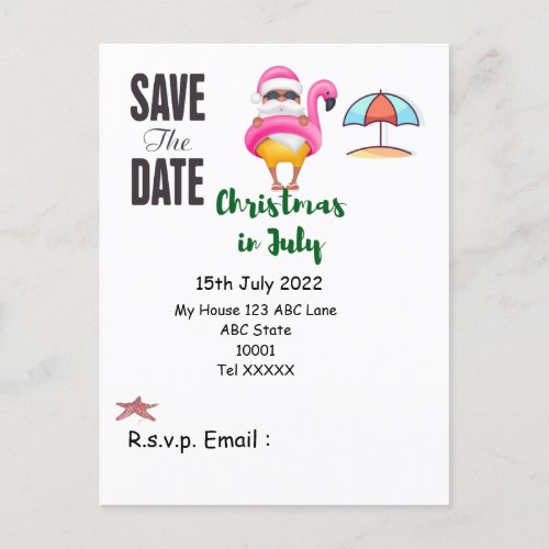 Christmas in July with SANTA CLAUS Save the date Postcard