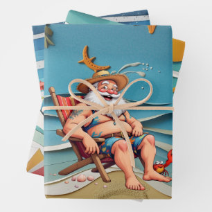 Christmas in July with SANTA CLAUS   Wrapping Pape Paper Sheets