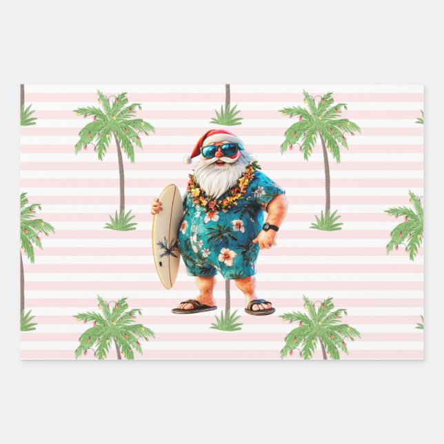 Christmas in July with SANTA CLAUS   Wrapping Paper Sheets (Front)