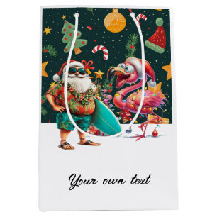 Christmas in July with Santa Flamingo Dancing Medium Gift Bag