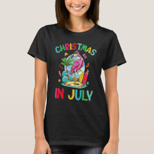 Christmas In July Women Vaca Beach Flamingo Surfin T-Shirt