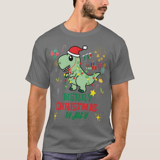 Christmas in July Xmas Dinosaur Re Christmas retro T-Shirt (Front)