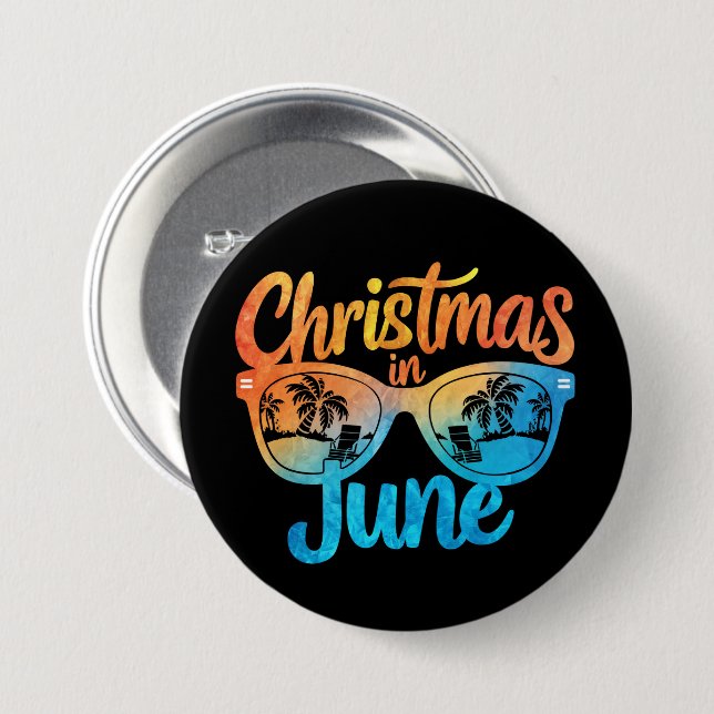 Christmas In June Sunglasses Funny Summer Vacation Button (Front & Back)
