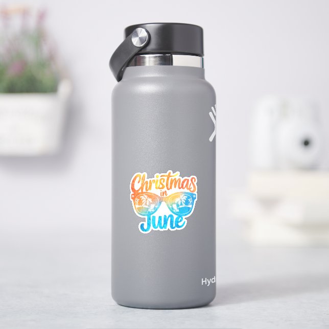 Christmas In June Sunglasses Funny Summer Vacation Sticker (HydroFlask)