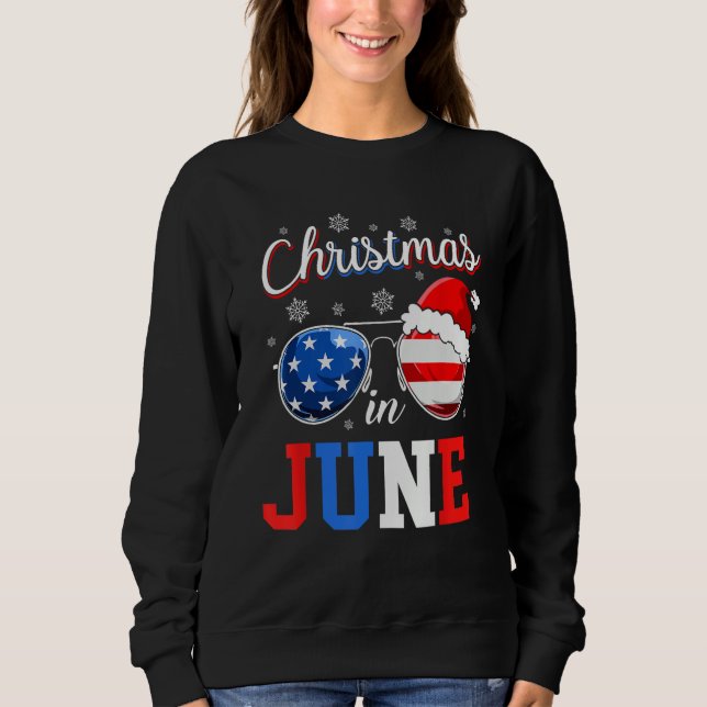 Christmas In June Sunglasses Santa American Flag V Sweatshirt (Front)