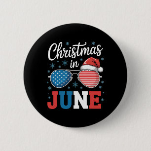 Christmas In June Sungles Santa Hat Us Flag Vacati Button