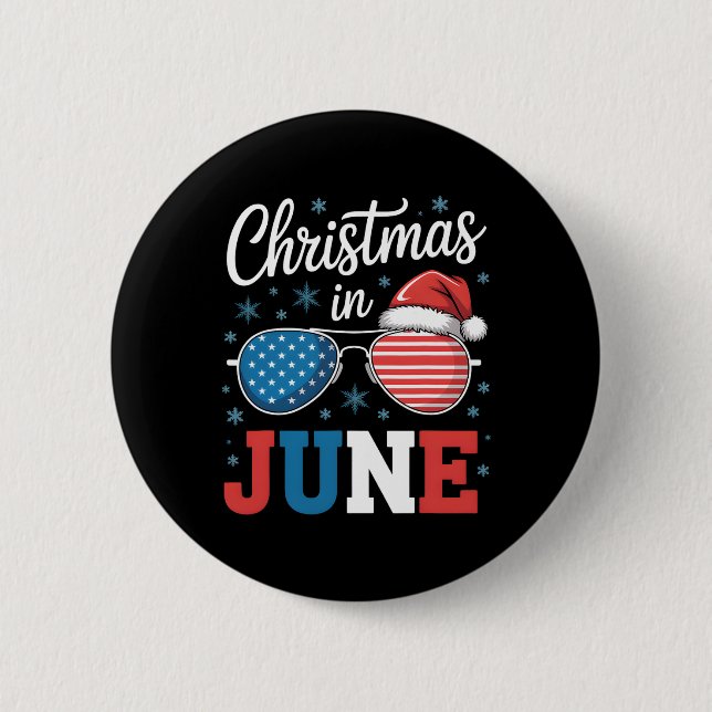 Christmas In June Sungles Santa Hat Us Flag Vacati Button (Front)