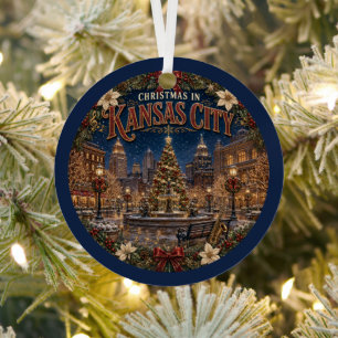 Christmas in Kansas City Vintage Travel Keepsake Metal Ornament