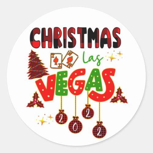 Christmas in Las Vegas Group Matching Typographic  Classic Round Sticker