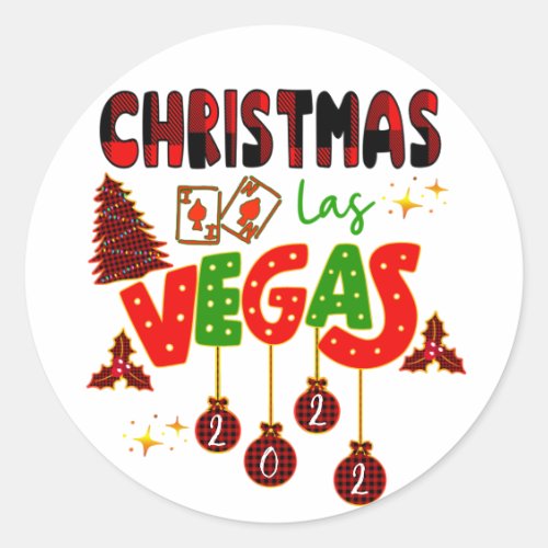 Christmas in Las Vegas Group Matching Typographic  Classic Round Sticker