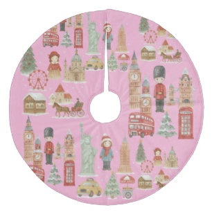 Christmas in London & New York Pink Fleece Tree Skirt