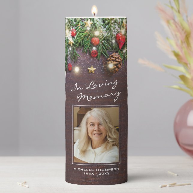 Christmas In Loving Memory Photo Pillar Candle (In Situ)